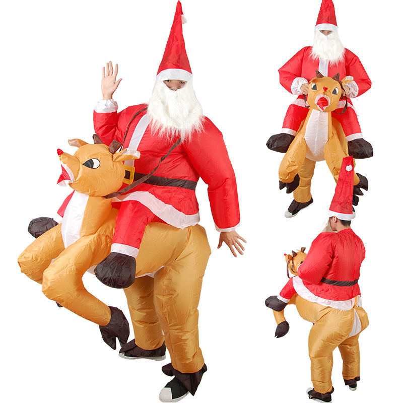 New Christmas Style Funny Cartoon Doll Costume Cosplay Reindeer Dress Up Riding Deer Santa Claus Inflatable Clothes for Adults