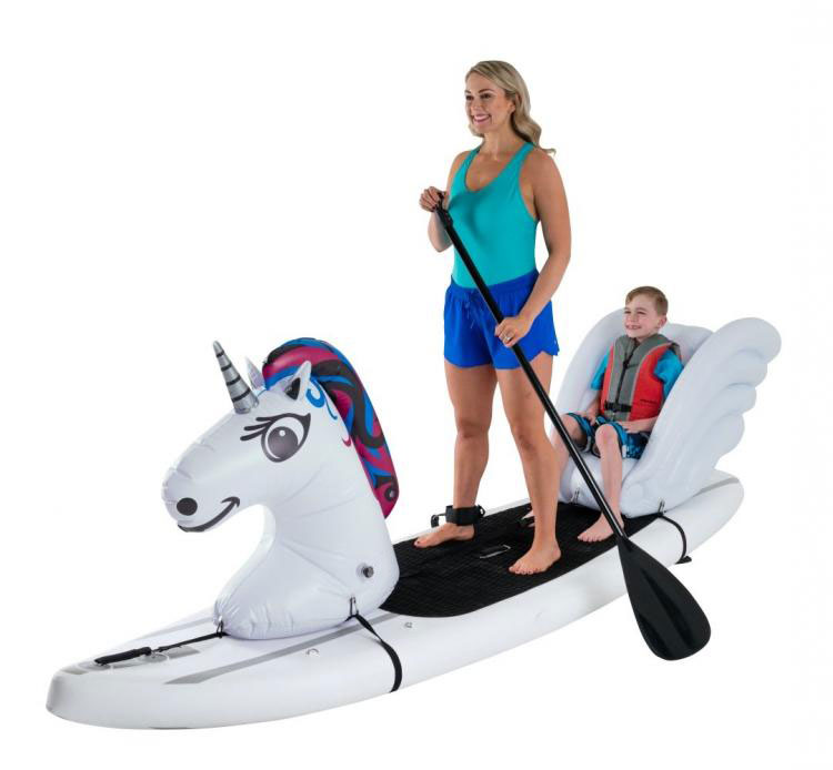 Stand Up Floats Inflatable Toy Unicorn and seat Easily attaches to Any SUP Paddle Board with Removable Universal Harness, White, Large