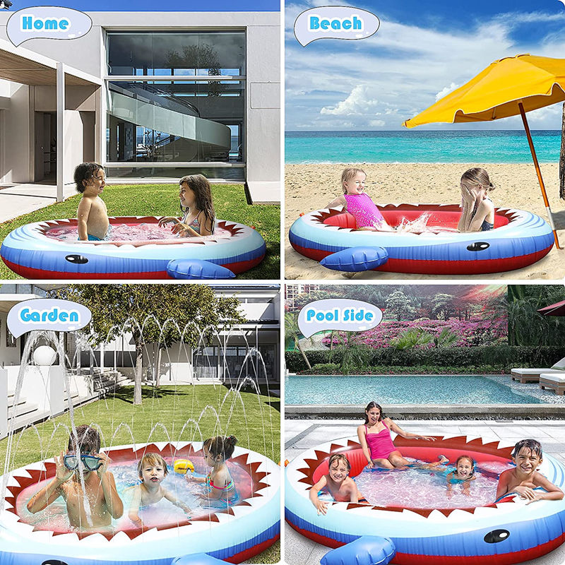 Inflatable Kiddie Pool Sprinkler 67 inch Shark Sprinkler Pool Water Toys for Kids Outdoor Splash Pad Swimming Pool