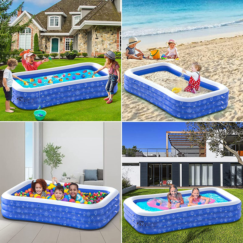 Inflatable Swimming Pool for Kids and Adults, Full-Sized Family Kiddie Blow up Swim Pools with Canopy Portable Backyard Summer Water Party Outdoor
