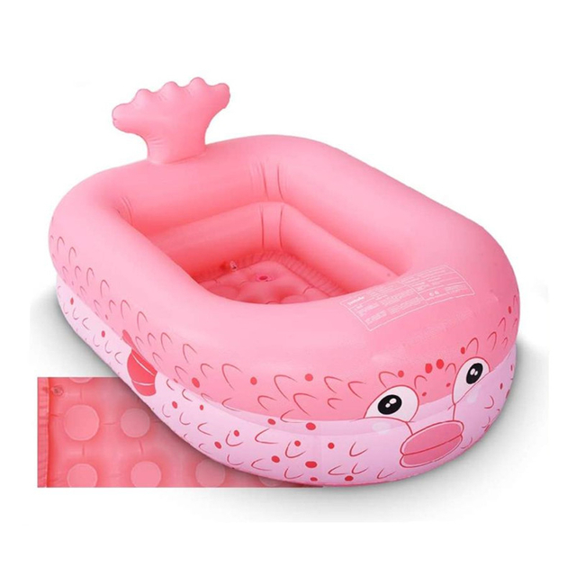 Inflatable Kiddie Pool, Puffer Fish Baby Swimming Pool with Inflatable Soft Floor, Water Play Inflatable Bathtub Ball pit 