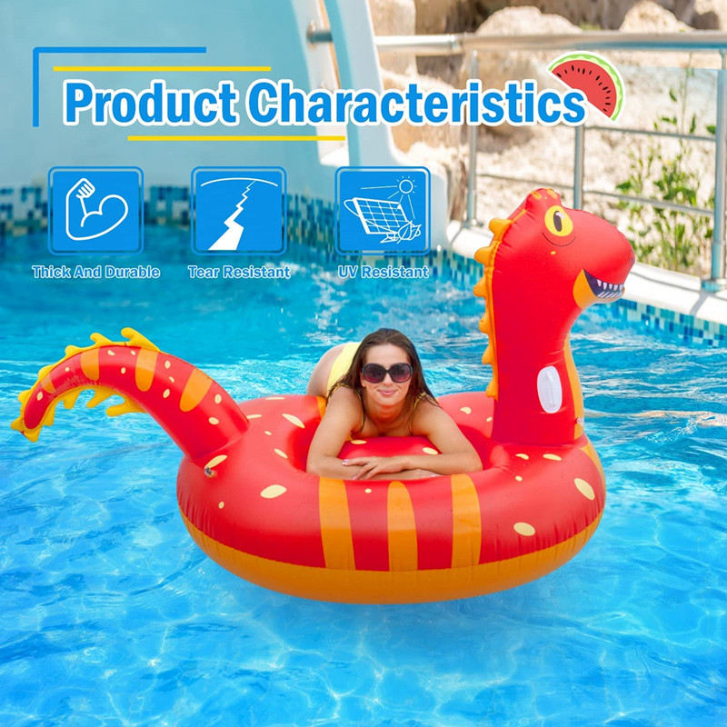 Inflatable Dinosaur Pool Float Fun Pool Floaties for Kids and Adults Giant Ride-On Raft Lounge Summer Pool Toys for Party