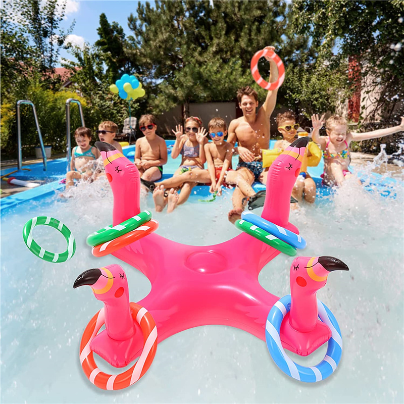 Inflatable Flamingo Ring Toss Games with 6 Rings for Kids and Adults Pool Toys Party Favors Flamingo water ring toss game