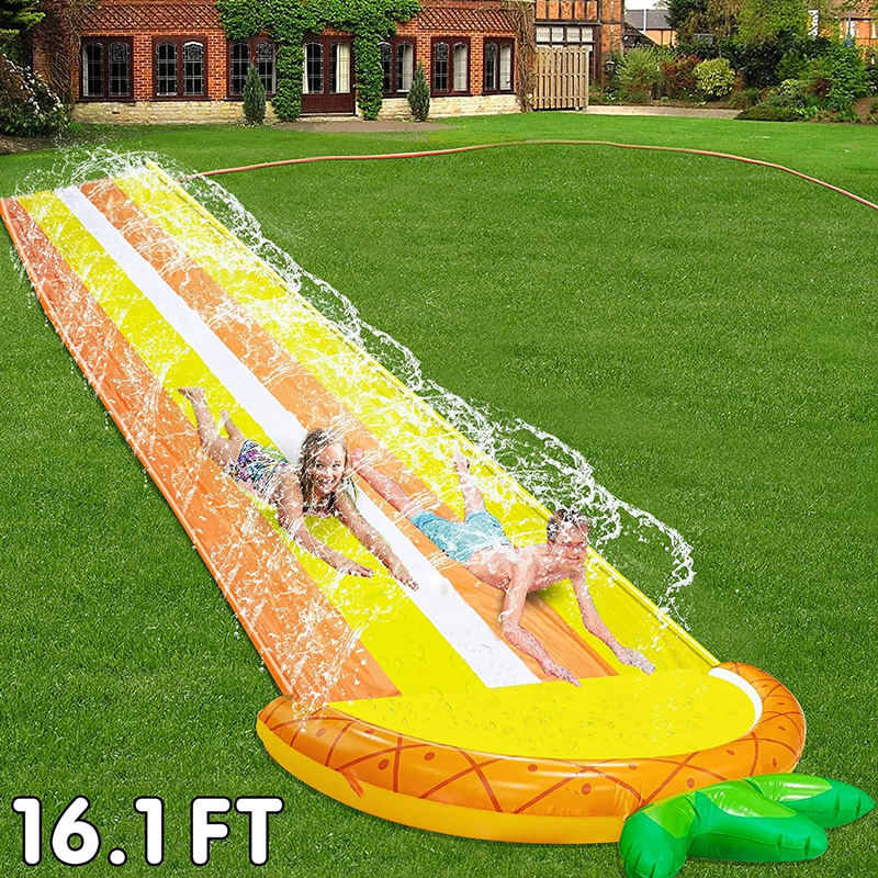 Pineapple Shaped Double Slide Play Center with Sprayer Inflatable Impact Platform Outdoor Pool Games Water Toys