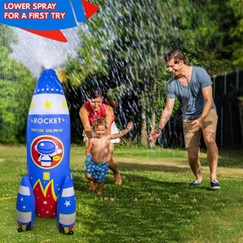 Inflatable Water Sprinkler Toys for Kids Outdoor Backyard Rocket Shape Giant Blow Up Kids Sprinklers for Yard Lawn